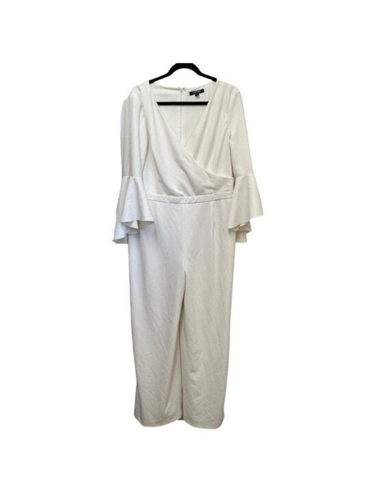 Lauren Ralph Lauren Pants - Lauren Ralph Lauren Jumpsuit Sz 16 Off White Bridal V Neck Wide Leg Frill Sleeve